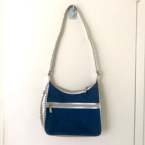 Blue denim & silver shoulder bag purse